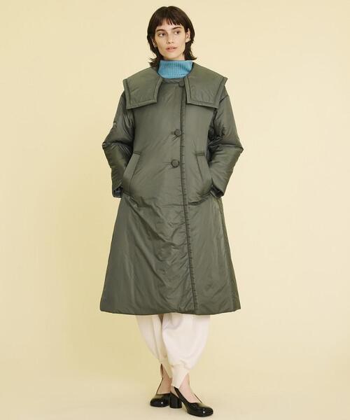 LANVIN en Bleu（ランバンオンブルー）の「【ヒートナビ使用】ライトタフタ中わたフレアコート（ダウンジャケット/コート・レディース・オフホワイト/グリーン・38/36）」の15枚目の写真