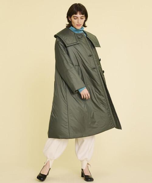 LANVIN en Bleu（ランバンオンブルー）の「【ヒートナビ使用】ライトタフタ中わたフレアコート（ダウンジャケット/コート・レディース・オフホワイト/グリーン・38/36）」の14枚目の写真