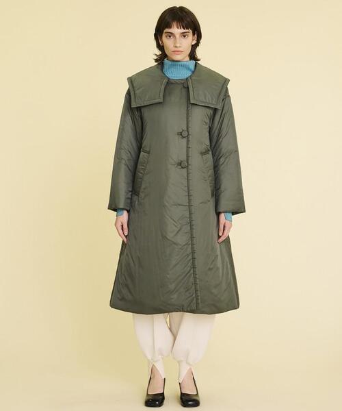 LANVIN en Bleu（ランバンオンブルー）の「【ヒートナビ使用】ライトタフタ中わたフレアコート（ダウンジャケット/コート・レディース・オフホワイト/グリーン・38/36）」の13枚目の写真