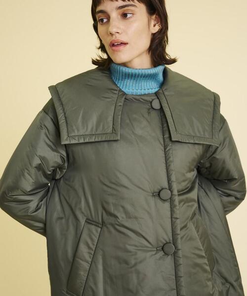 LANVIN en Bleu（ランバンオンブルー）の「【ヒートナビ使用】ライトタフタ中わたフレアコート（ダウンジャケット/コート・レディース・オフホワイト/グリーン・38/36）」の17枚目の写真