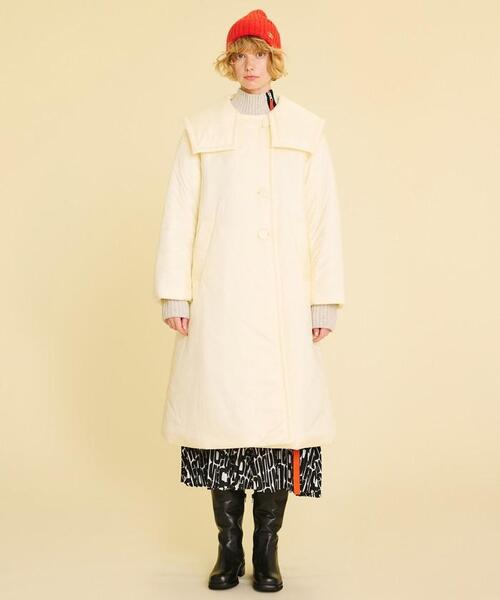 LANVIN en Bleu（ランバンオンブルー）の「【ヒートナビ使用】ライトタフタ中わたフレアコート（ダウンジャケット/コート・レディース・オフホワイト/グリーン・38/36）」の19枚目の写真