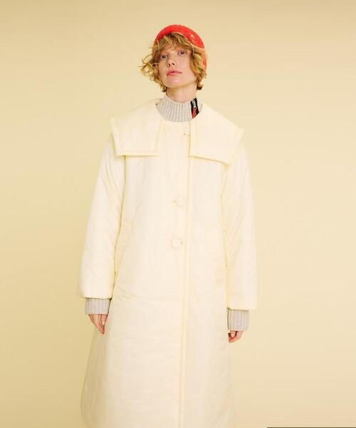 LANVIN en Bleu（ランバンオンブルー）の「【ヒートナビ使用】ライトタフタ中わたフレアコート（ダウンジャケット/コート・レディース・オフホワイト/グリーン・38/36）」の22枚目の写真