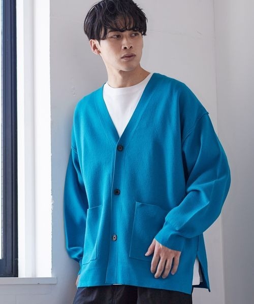 2023年モデル☆慈雨 スラリット カーディガン ブルー オールシーズン ボレロ セール】 Color shaggy pocket cardigan （カーディガン・ボレロ