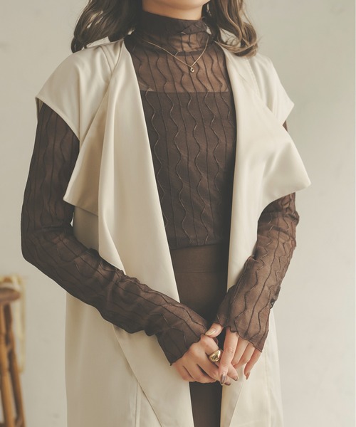 Ambre Neige(アンブルネージュ)の「シアーウェーブハイネックトップス/WEB/EC限定商品(Tシャツ/カットソー・レディース・ブラック/ダークブラウン/ベージュ/アイボリー・FREE)」の8枚目の写真