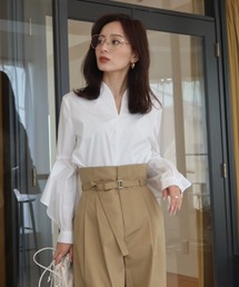 最終価格！anuans ディテールスリーブブラウス　ホワイト ディテールスリーブブラウス（シャツ/ブラウス）｜anuans（ア