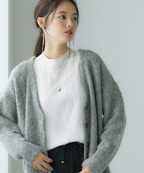 miclat（ミクラ）の「大きいサイズ　リングヤーンカーディガン　miclat（カーディガン/ボレロ・レディース・グリーン系/ダークパープル・L/LL/3L/4L）」の7枚目の写真