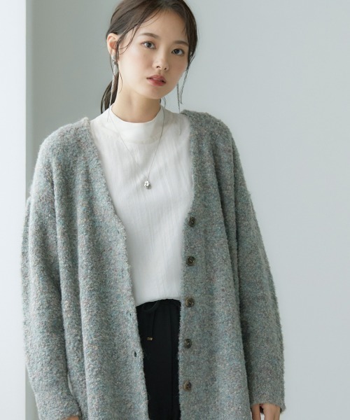 miclat（ミクラ）の「大きいサイズ　リングヤーンカーディガン　miclat（カーディガン/ボレロ・レディース・グリーン系/ダークパープル・L/LL/3L/4L）」の3枚目の写真