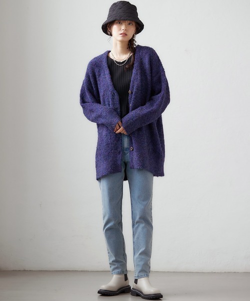 miclat（ミクラ）の「大きいサイズ　リングヤーンカーディガン　miclat（カーディガン/ボレロ・レディース・グリーン系/ダークパープル・L/LL/3L/4L）」の17枚目の写真