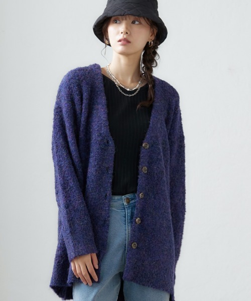 miclat（ミクラ）の「大きいサイズ　リングヤーンカーディガン　miclat（カーディガン/ボレロ・レディース・グリーン系/ダークパープル・L/LL/3L/4L）」の11枚目の写真