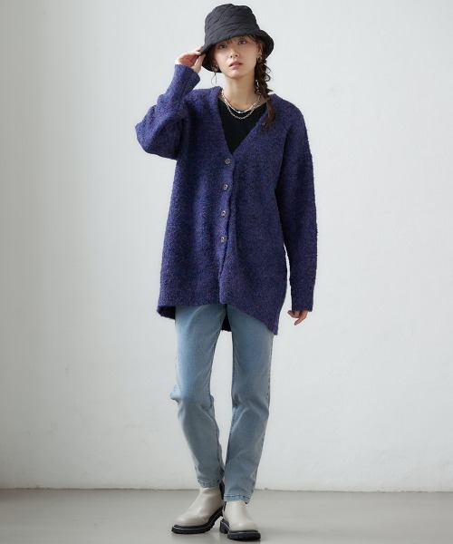 miclat（ミクラ）の「大きいサイズ　リングヤーンカーディガン　miclat（カーディガン/ボレロ・レディース・グリーン系/ダークパープル・L/LL/3L/4L）」の4枚目の写真