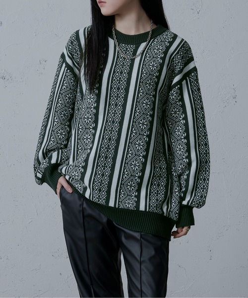 Ellno Loset（エルノロゼット）の「ジャガードニット（ニット/セーター・メンズ・ブルー/グリーン/ブラック/パープル・MEDIUM/LARGE）」の14枚目の写真