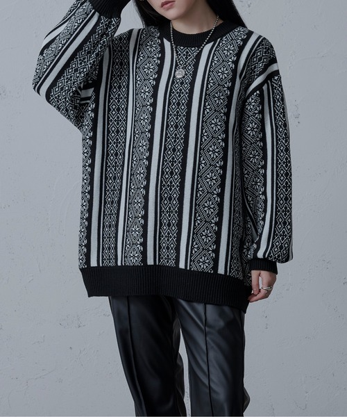 Ellno Loset（エルノロゼット）の「ジャガードニット（ニット/セーター・メンズ・ブルー/グリーン/ブラック/パープル・MEDIUM/LARGE）」の15枚目の写真