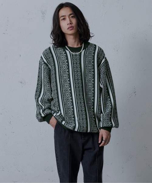 Ellno Loset（エルノロゼット）の「ジャガードニット（ニット/セーター・メンズ・ブルー/グリーン/ブラック/パープル・MEDIUM/LARGE）」の16枚目の写真