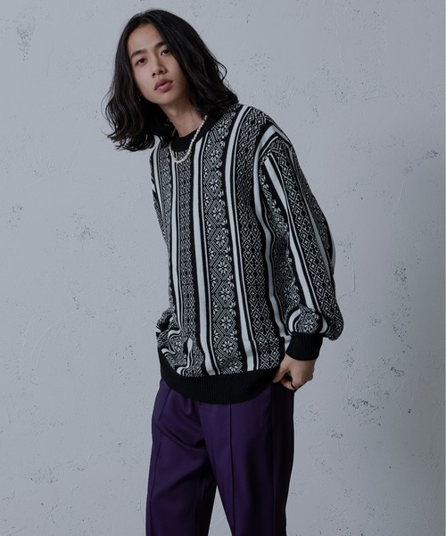 Ellno Loset（エルノロゼット）の「ジャガードニット（ニット/セーター・メンズ・ブルー/グリーン/ブラック/パープル・MEDIUM/LARGE）」の6枚目の写真