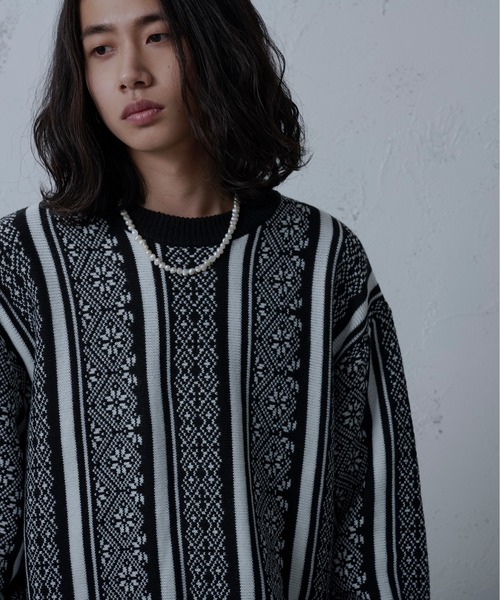 Ellno Loset（エルノロゼット）の「ジャガードニット（ニット/セーター・メンズ・ブルー/グリーン/ブラック/パープル・MEDIUM/LARGE）」の5枚目の写真