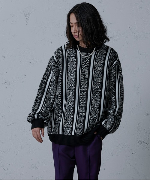 Ellno Loset（エルノロゼット）の「ジャガードニット（ニット/セーター・メンズ・ブルー/グリーン/ブラック/パープル・MEDIUM/LARGE）」の7枚目の写真