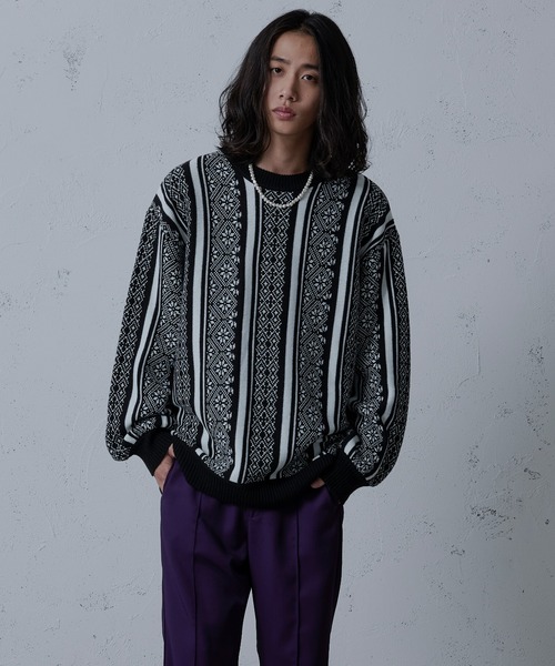 Ellno Loset（エルノロゼット）の「ジャガードニット（ニット/セーター・メンズ・ブルー/グリーン/ブラック/パープル・MEDIUM/LARGE）」の8枚目の写真