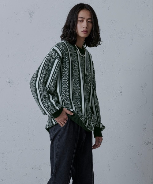 Ellno Loset（エルノロゼット）の「ジャガードニット（ニット/セーター・メンズ・ブルー/グリーン/ブラック/パープル・MEDIUM/LARGE）」の12枚目の写真