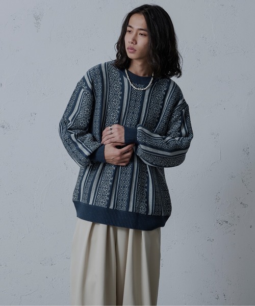 Ellno Loset（エルノロゼット）の「ジャガードニット（ニット/セーター・メンズ・ブルー/グリーン/ブラック/パープル・MEDIUM/LARGE）」の17枚目の写真