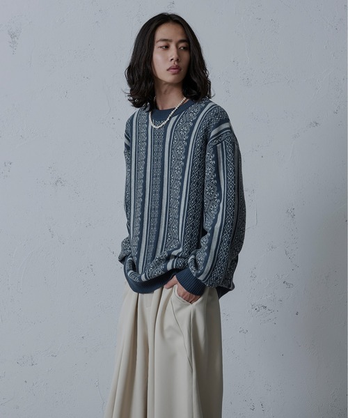 Ellno Loset（エルノロゼット）の「ジャガードニット（ニット/セーター・メンズ・ブルー/グリーン/ブラック/パープル・MEDIUM/LARGE）」の18枚目の写真