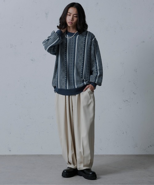 Ellno Loset（エルノロゼット）の「ジャガードニット（ニット/セーター・メンズ・ブルー/グリーン/ブラック/パープル・MEDIUM/LARGE）」の19枚目の写真