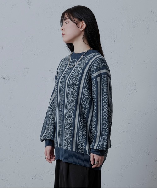 Ellno Loset（エルノロゼット）の「ジャガードニット（ニット/セーター・メンズ・ブルー/グリーン/ブラック/パープル・MEDIUM/LARGE）」の22枚目の写真