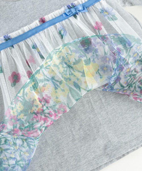 KP(ケーピー)の「花柄チュール切り替え長袖Tシャツ(100~130cm)(Tシャツ/カットソー・キッズ・オフホワイト/杢グレー・100cm/110cm/120cm/130cm)」の3枚目の写真