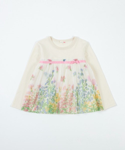 KP(ケーピー)の「花柄チュール切り替え長袖Tシャツ(100~130cm)(Tシャツ/カットソー・キッズ・オフホワイト/杢グレー・100cm/110cm/120cm/130cm)」の12枚目の写真