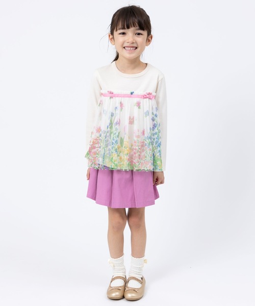KP(ケーピー)の「花柄チュール切り替え長袖Tシャツ(100~130cm)(Tシャツ/カットソー・キッズ・オフホワイト/杢グレー・100cm/110cm/120cm/130cm)」の5枚目の写真