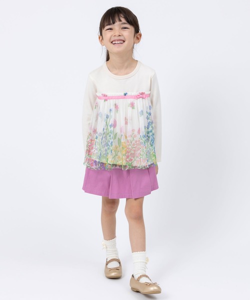 KP(ケーピー)の「花柄チュール切り替え長袖Tシャツ(100~130cm)(Tシャツ/カットソー・キッズ・オフホワイト/杢グレー・100cm/110cm/120cm/130cm)」の9枚目の写真