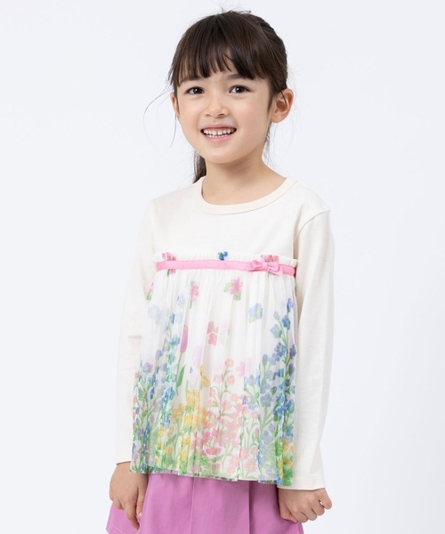 KP(ケーピー)の「花柄チュール切り替え長袖Tシャツ(100~130cm)(Tシャツ/カットソー・キッズ・オフホワイト/杢グレー・100cm/110cm/120cm/130cm)」の6枚目の写真