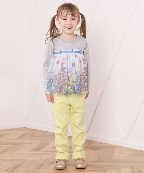 KP(ケーピー)の「花柄チュール切り替え長袖Tシャツ(100~130cm)(Tシャツ/カットソー・キッズ・オフホワイト/杢グレー・100cm/110cm/120cm/130cm)」の11枚目の写真