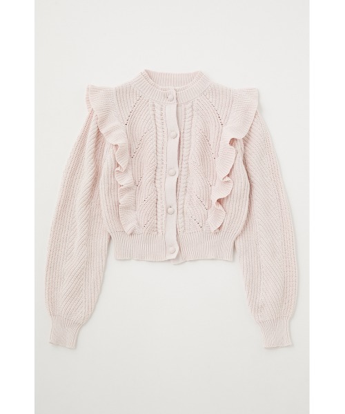 MOUSSY（マウジー）の「FRILL CABLE カーディガン（カーディガン/ボレロ・レディース・ライム/ライトベージュ/ライトピンク/ネイビー・FREE）」の4枚目の写真