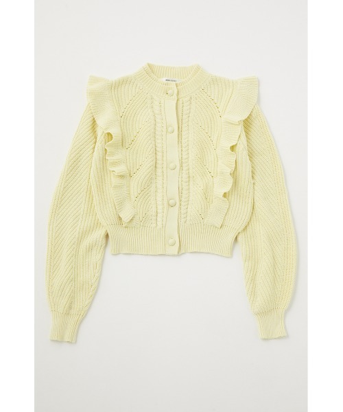 MOUSSY（マウジー）の「FRILL CABLE カーディガン（カーディガン/ボレロ・レディース・ライム/ライトベージュ/ライトピンク/ネイビー・FREE）」の2枚目の写真