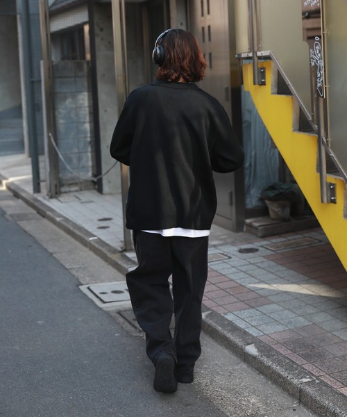 MSG（エムエスジー）の「セミルーズシルエット ジャガード ニットポロカーディガン 花柄　アーガイル　ストライプ　ニットシャツ（カーディガン/ボレロ・メンズ・ブラック系/ブラック系1/ブラウン系/ブルー系/パープル系・S/M/L）」の12枚目の写真