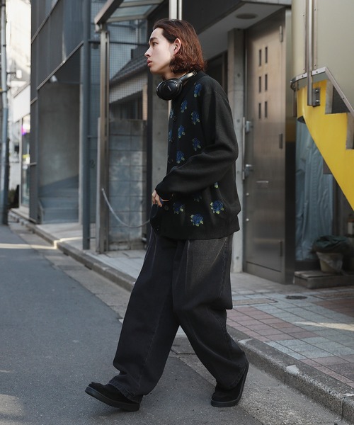 MSG（エムエスジー）の「セミルーズシルエット ジャガード ニットポロカーディガン 花柄　アーガイル　ストライプ　ニットシャツ（カーディガン/ボレロ・メンズ・ブラック系/ブラック系1/ブラウン系/ブルー系/パープル系・S/M/L）」の11枚目の写真