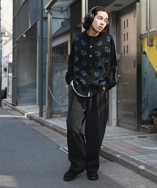 MSG（エムエスジー）の「セミルーズシルエット ジャガード ニットポロカーディガン 花柄　アーガイル　ストライプ　ニットシャツ（カーディガン/ボレロ・メンズ・ブラック系/ブラック系1/ブラウン系/ブルー系/パープル系・S/M/L）」の10枚目の写真