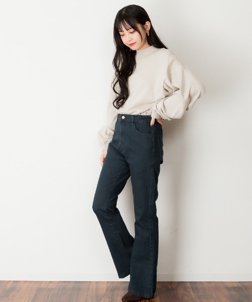 atONE(アットワン)の「atONE 後編み上げリボン付きブーツカットデニムパンツ(デニムパンツ・レディース・ワンウォッシュ/ブルー・M/LL/L/4L/3L)」の14枚目の写真
