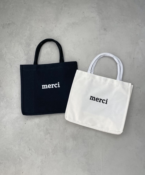 thank U more(サンキューモア)の「「merci」ロゴトート ボックストートバッグ(ショルダーバッグ・レディース・ホワイト/ブラック・FREE)」の10枚目の写真