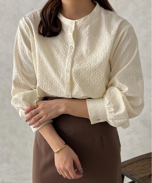 apres jour clair（アプレジュールクレア）の「【apres jour clair】フクレジャガードバンドカラーシャツ【ZOZOTOWN限定アイテム】（シャツ/ブラウス・レディース・ライトベージュ/ベージュ/アイボリー・フリー/X-LARGE）」の9枚目の写真
