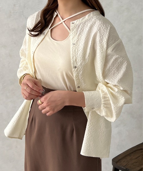 apres jour clair（アプレジュールクレア）の「【apres jour clair】フクレジャガードバンドカラーシャツ【ZOZOTOWN限定アイテム】（シャツ/ブラウス・レディース・ライトベージュ/ベージュ/アイボリー・フリー/X-LARGE）」の13枚目の写真
