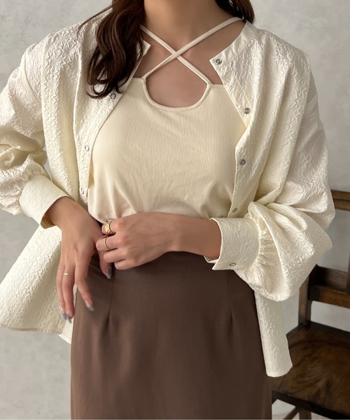 apres jour clair（アプレジュールクレア）の「【apres jour clair】フクレジャガードバンドカラーシャツ【ZOZOTOWN限定アイテム】（シャツ/ブラウス・レディース・ライトベージュ/ベージュ/アイボリー・フリー/X-LARGE）」の14枚目の写真