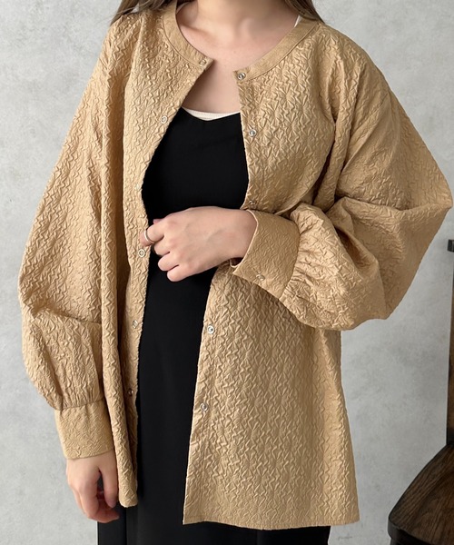 apres jour clair（アプレジュールクレア）の「【apres jour clair】フクレジャガードバンドカラーシャツ【ZOZOTOWN限定アイテム】（シャツ/ブラウス・レディース・ライトベージュ/ベージュ/アイボリー・フリー/X-LARGE）」の15枚目の写真