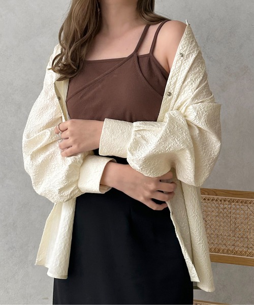 apres jour clair（アプレジュールクレア）の「【apres jour clair】フクレジャガードバンドカラーシャツ【ZOZOTOWN限定アイテム】（シャツ/ブラウス・レディース・ライトベージュ/ベージュ/アイボリー・フリー/X-LARGE）」の5枚目の写真