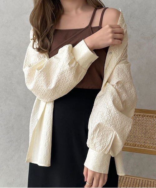 apres jour clair（アプレジュールクレア）の「【apres jour clair】フクレジャガードバンドカラーシャツ【ZOZOTOWN限定アイテム】（シャツ/ブラウス・レディース・ライトベージュ/ベージュ/アイボリー・フリー/X-LARGE）」の6枚目の写真