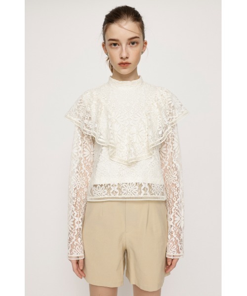 SLY（スライ）の「RUFFLE LACE TOPS ラッフル レース トップス フリル フェミニン ガーリー 卒業式 入学式 ブラウス オケージョン（シャツ/ブラウス・レディース・ブルー/オフホワイト/ダークグレー・FREE）」の11枚目の写真