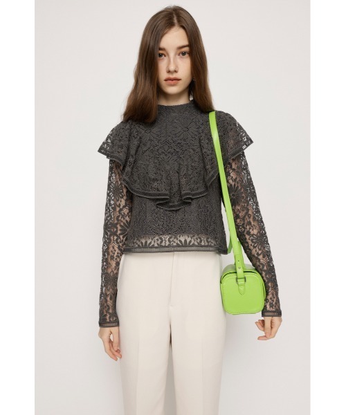 SLY（スライ）の「RUFFLE LACE TOPS ラッフル レース トップス フリル フェミニン ガーリー 卒業式 入学式 ブラウス オケージョン（シャツ/ブラウス・レディース・ブルー/オフホワイト/ダークグレー・FREE）」の4枚目の写真