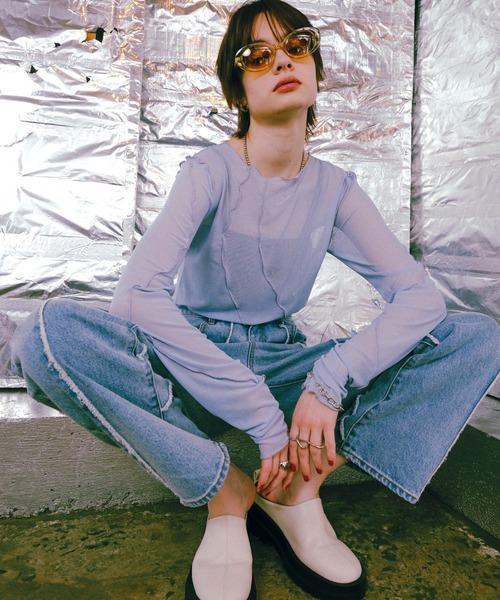 WHO'S WHO gallery（フーズフーギャラリー）の「メローパターンシアートップス（Tシャツ/カットソー・レディース・サックスブルー/ピンク/ブラック/アイボリー・FREE）」の14枚目の写真