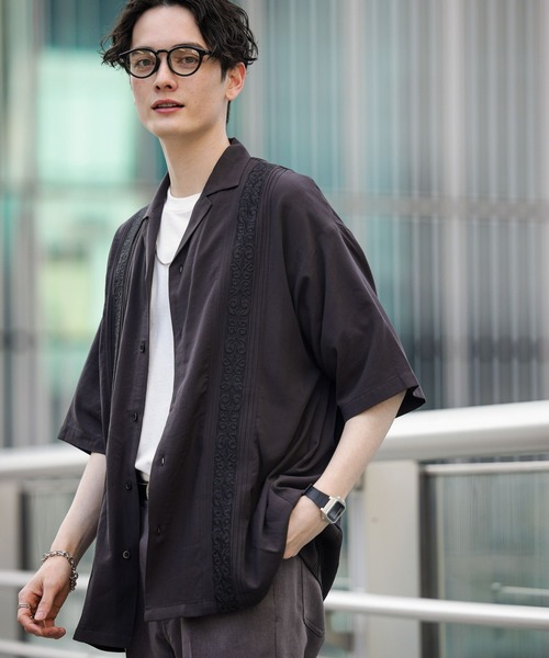 RAGEBLUE（レイジブルー）の「刺繍ライン/キューバシャツ（シャツ/ブラウス・メンズ・ホワイト/ライトブルー/ブラウン/ダークグレー・MEDIUM/LARGE）」の14枚目の写真