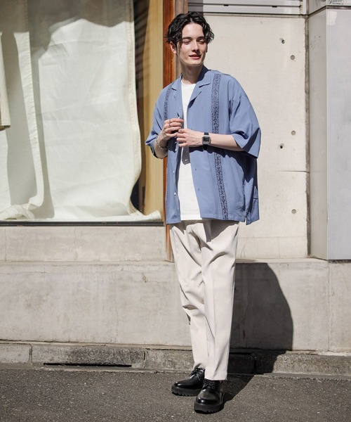 RAGEBLUE（レイジブルー）の「刺繍ライン/キューバシャツ（シャツ/ブラウス・メンズ・ホワイト/ライトブルー/ブラウン/ダークグレー・MEDIUM/LARGE）」の11枚目の写真